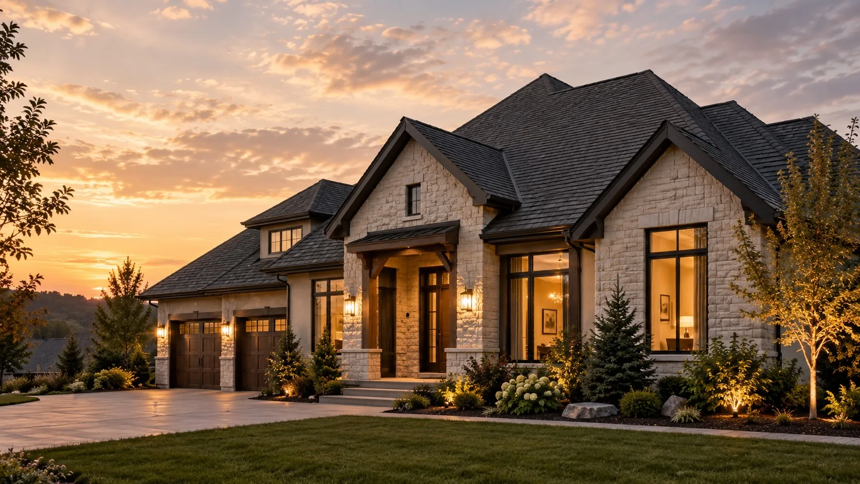 Residential home with completed roofing
